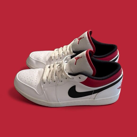 Nike Air Jordan 1 Low White University Red 553558-118 Size 9 Men Excellent Cond. - Picture 3 of 8